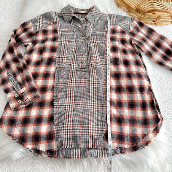 Free People Wildfire Plaid Top Blouse Shirt Flannel Oversized Slouchy Cotton - Picture 12 of 14